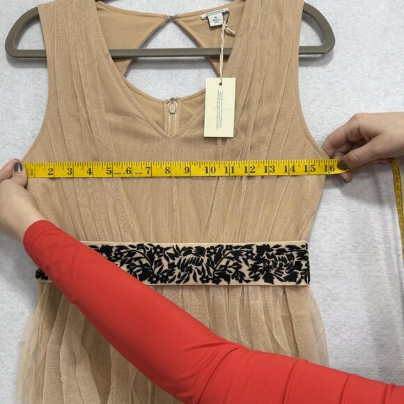 Sundance Dress Womens 8 Beige Tiered Ruffle Tulle Maxi Keyhole Back Velvet Belt - Picture 6 of 9